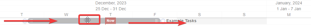 A screenshot showing how to change both the start and end dates of a task on a gantt by clicking and dragging the whole task item left or right